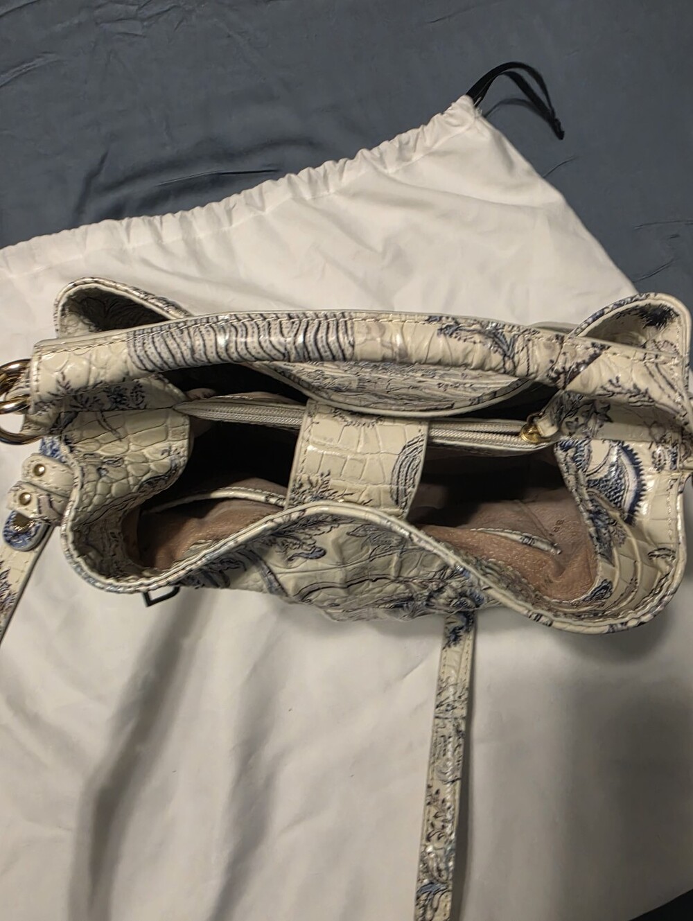 Brahmin Floral Melbourne Croc-embossed Satchel and Matching Wallet EUC - Picture 2 of 16